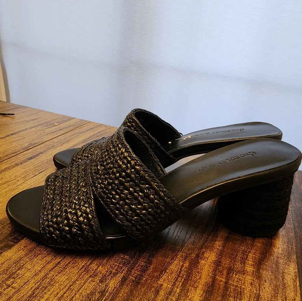 New Chocolate Blu Slip On Espidril Heeled Sandals US Women's 8 Black